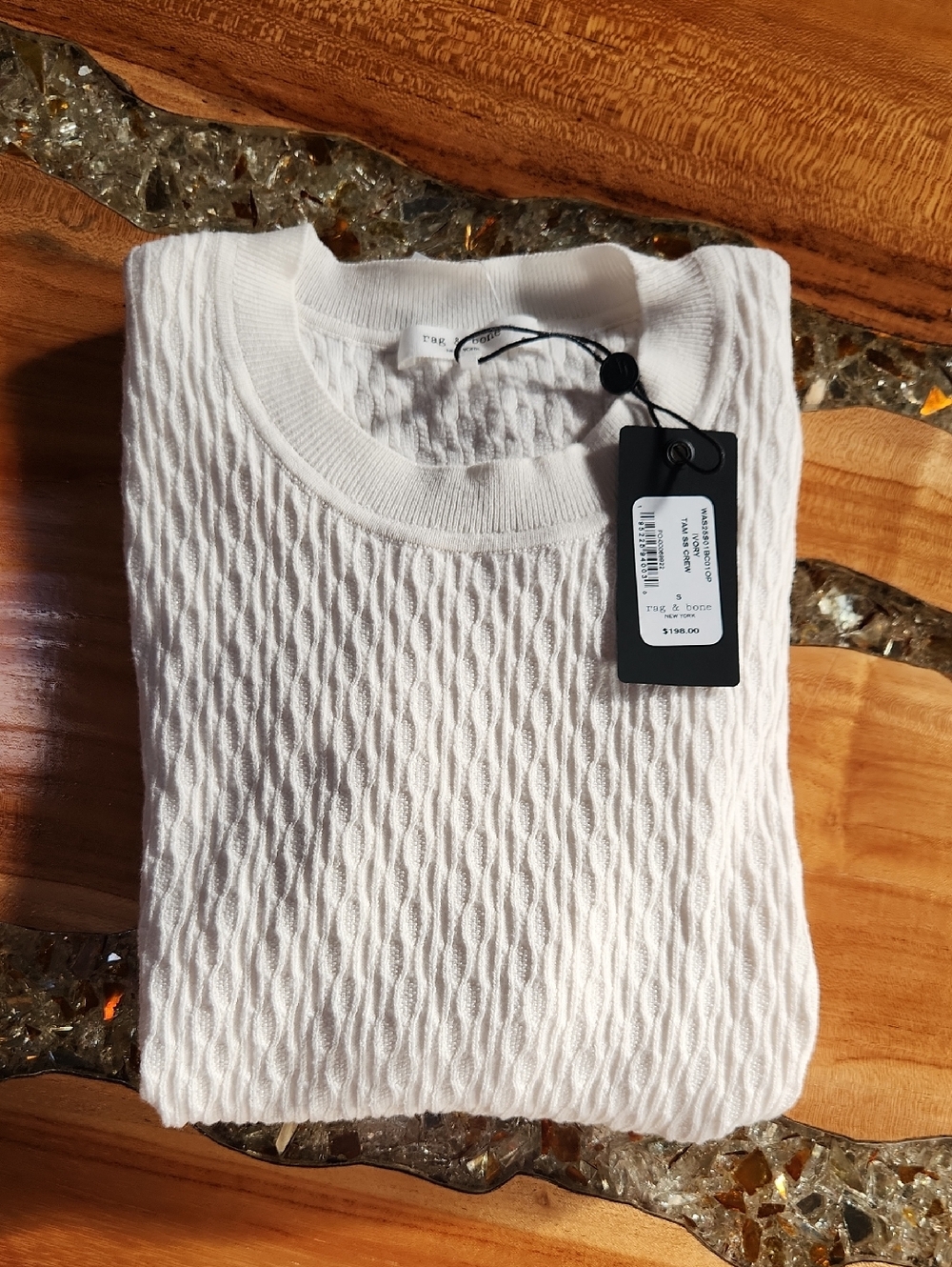 rag & bone Cream Cable-Knit Crewneck Sweater
